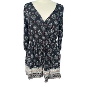 Vtg Y2K Hollister Belmont Geometric 3/4 Sleeve Black Romper Lrg Indie Whimsigoth